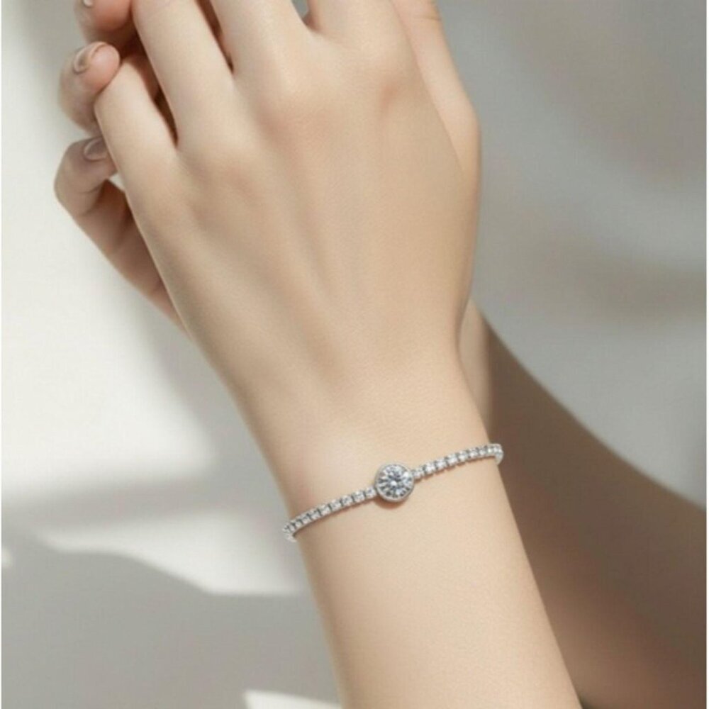 2mm CZ tennis bracelet Sterling Silver 14k white gold overlay